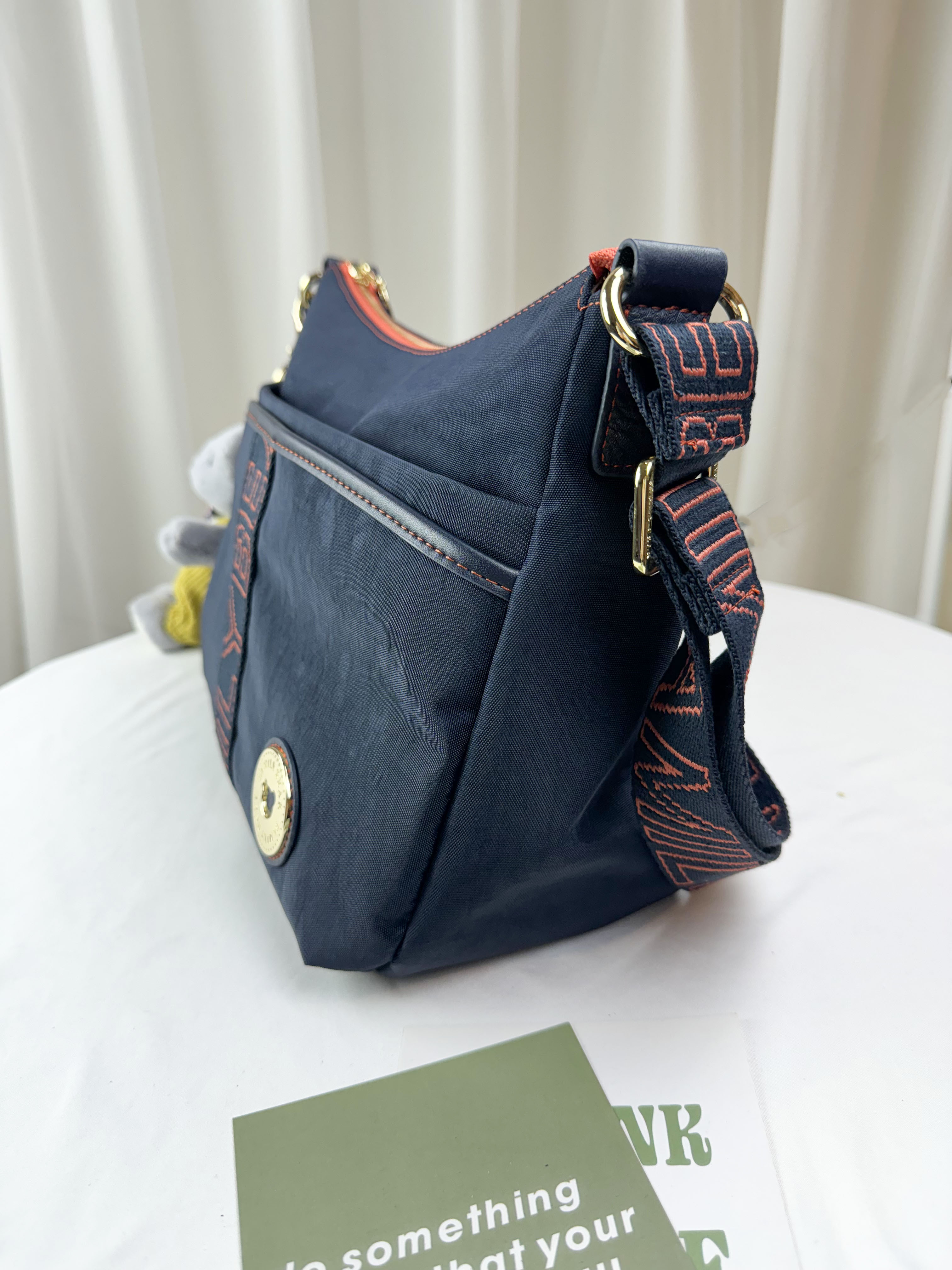 FamilyBear 藍橙織帶防潑水側背包 附兔兔吊飾   #2638