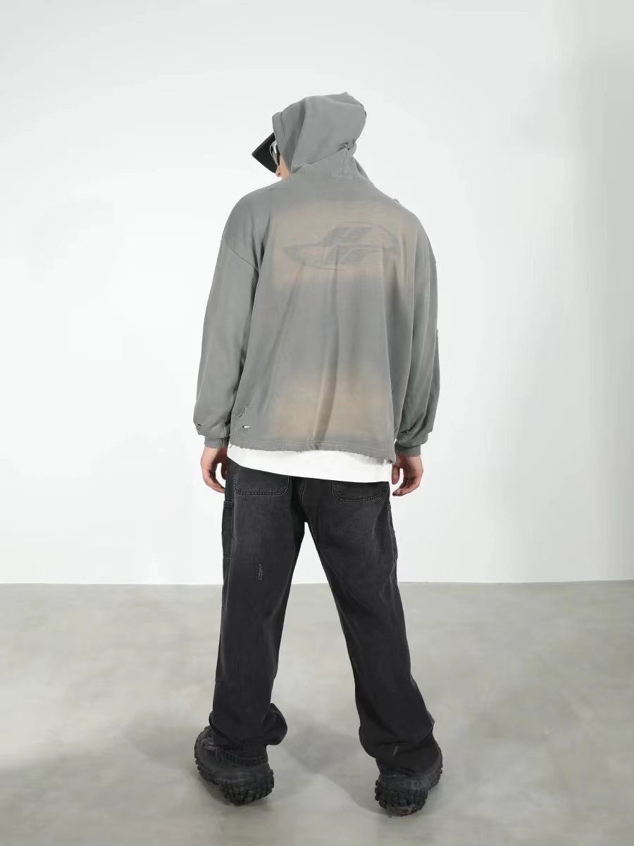 Harsh and Cruel 23FW 暗紋水洗破壞雙帽抽繩帽T HZ233030340