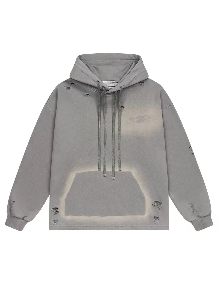 Harsh and Cruel 23FW 暗紋水洗破壞雙帽抽繩帽T HZ233030340