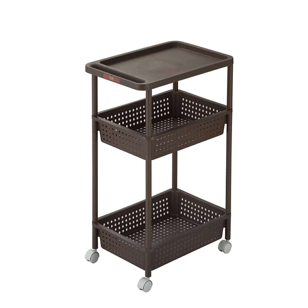 日本品牌 SANKA 窄身3層滑輪儲物架 (H77 x 48 x 33cm) 啡色 -232278