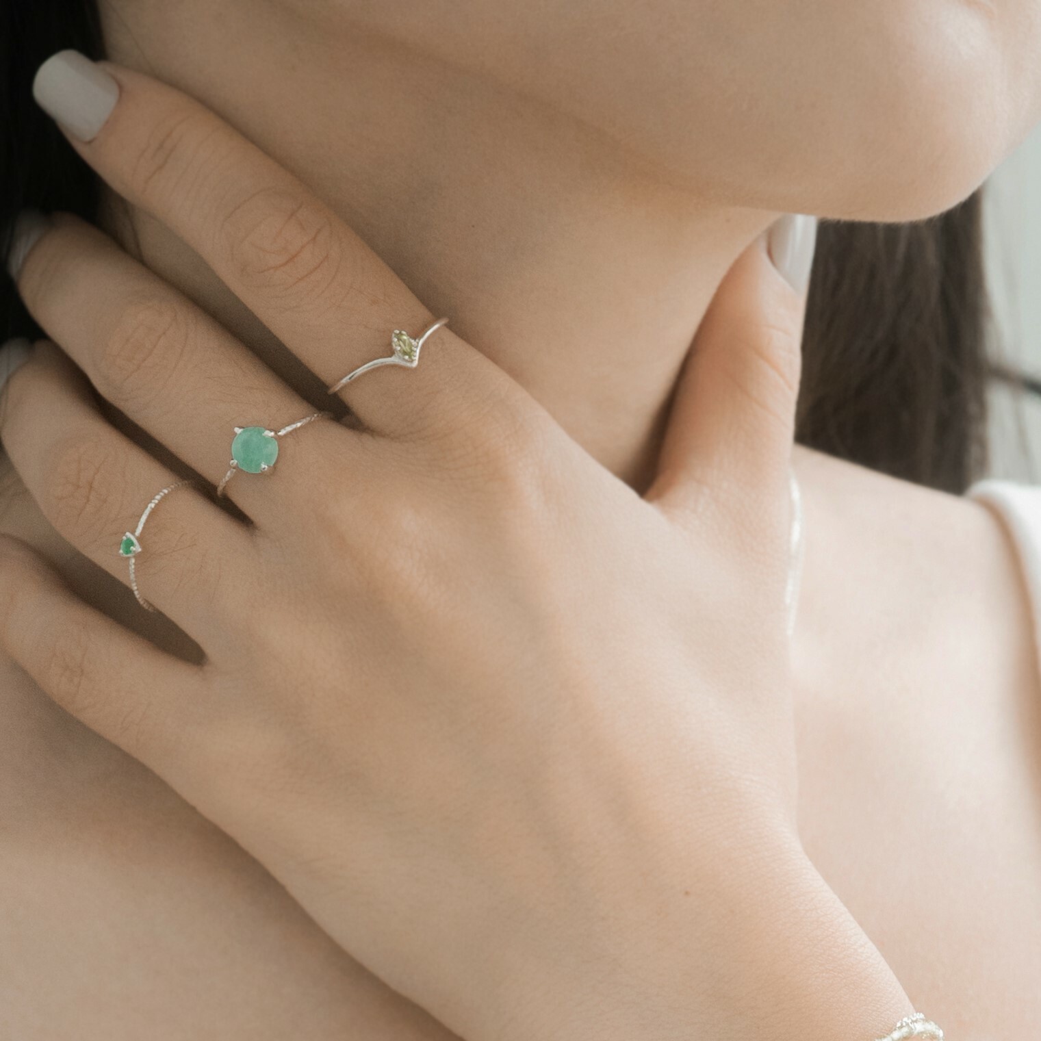 小三角綠瑪瑙戒指