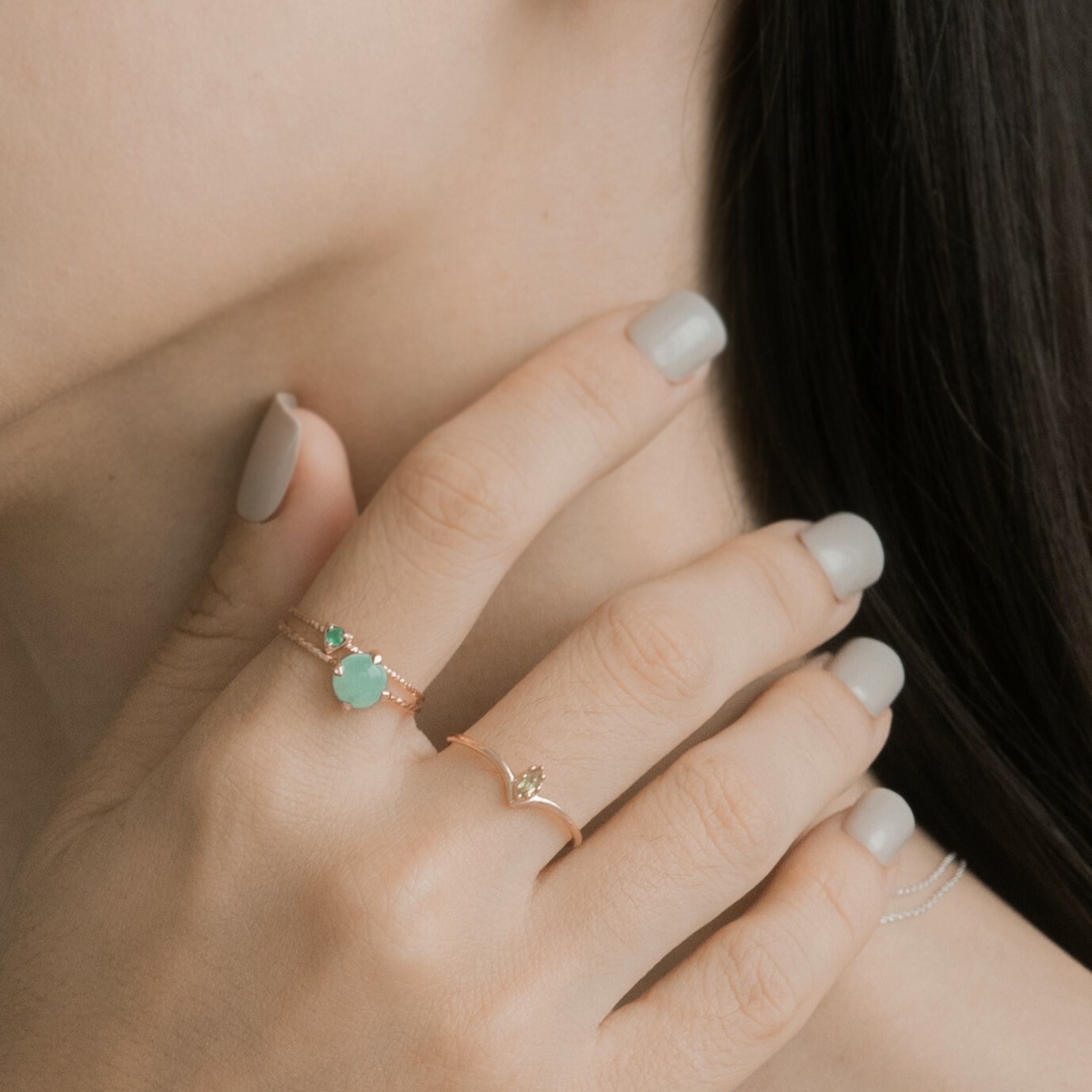 小三角綠瑪瑙戒指