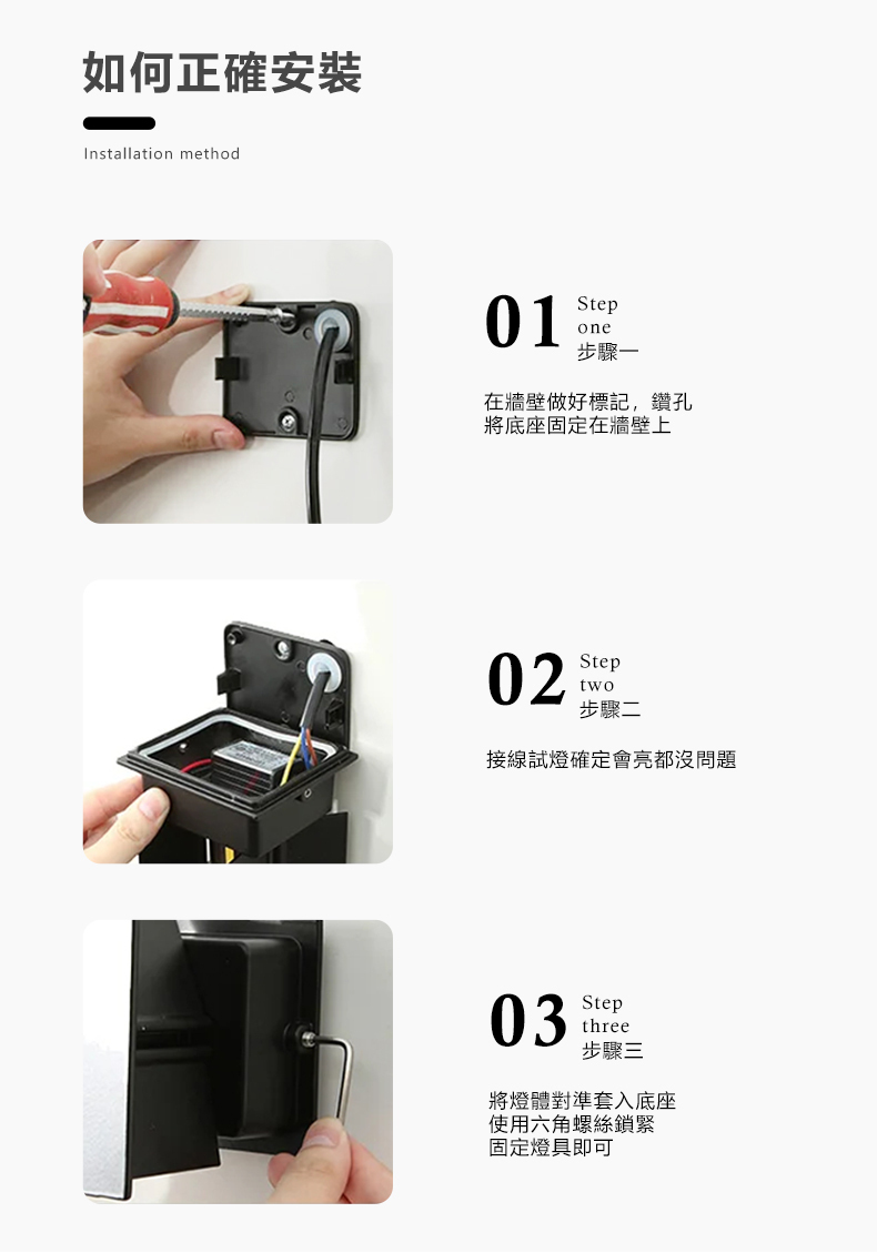 方形壁燈 6W安裝方式