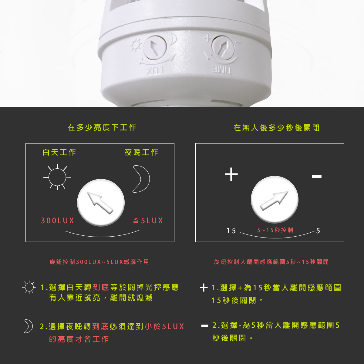 紅外線人體感應 E27燈座使用說明