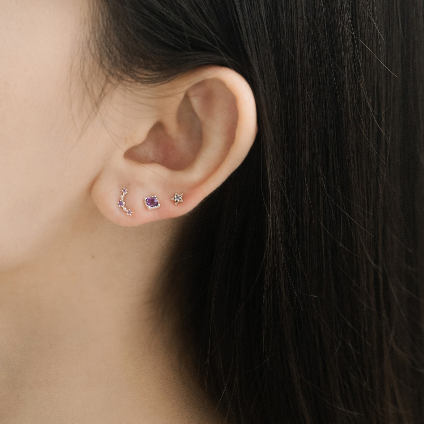 蛋糕四爪紫水晶轉珠耳環