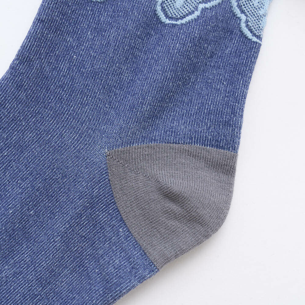 緹花中長襪/玻璃海棠/澄淨灰