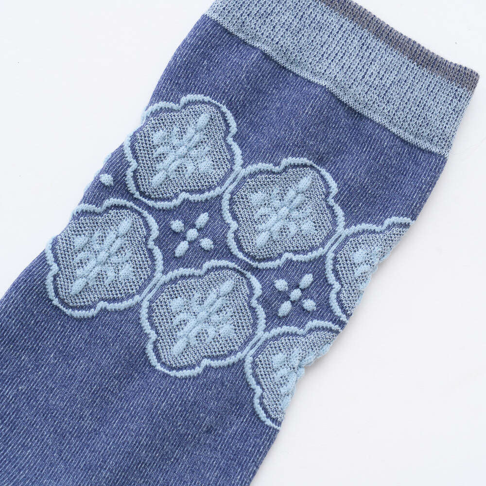 緹花中長襪/玻璃海棠/澄淨灰