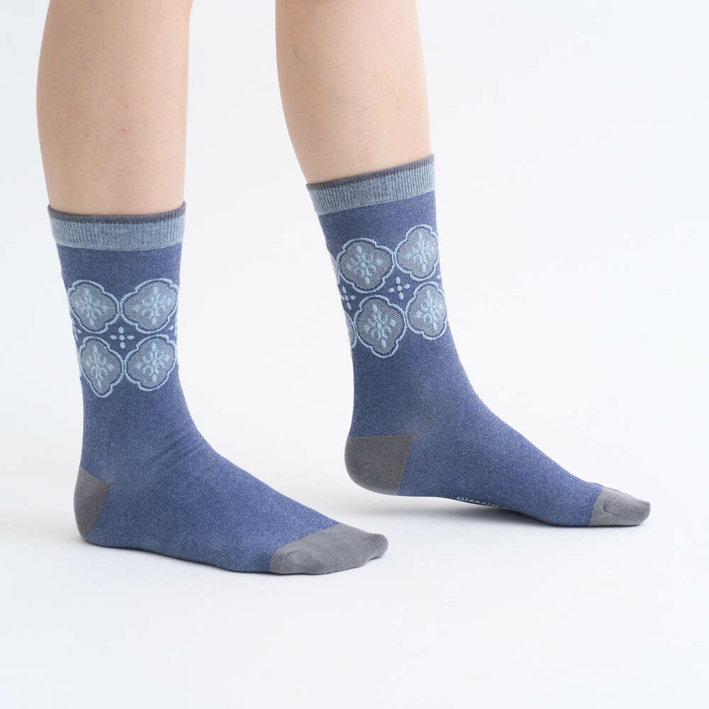 緹花中長襪/玻璃海棠/澄淨灰