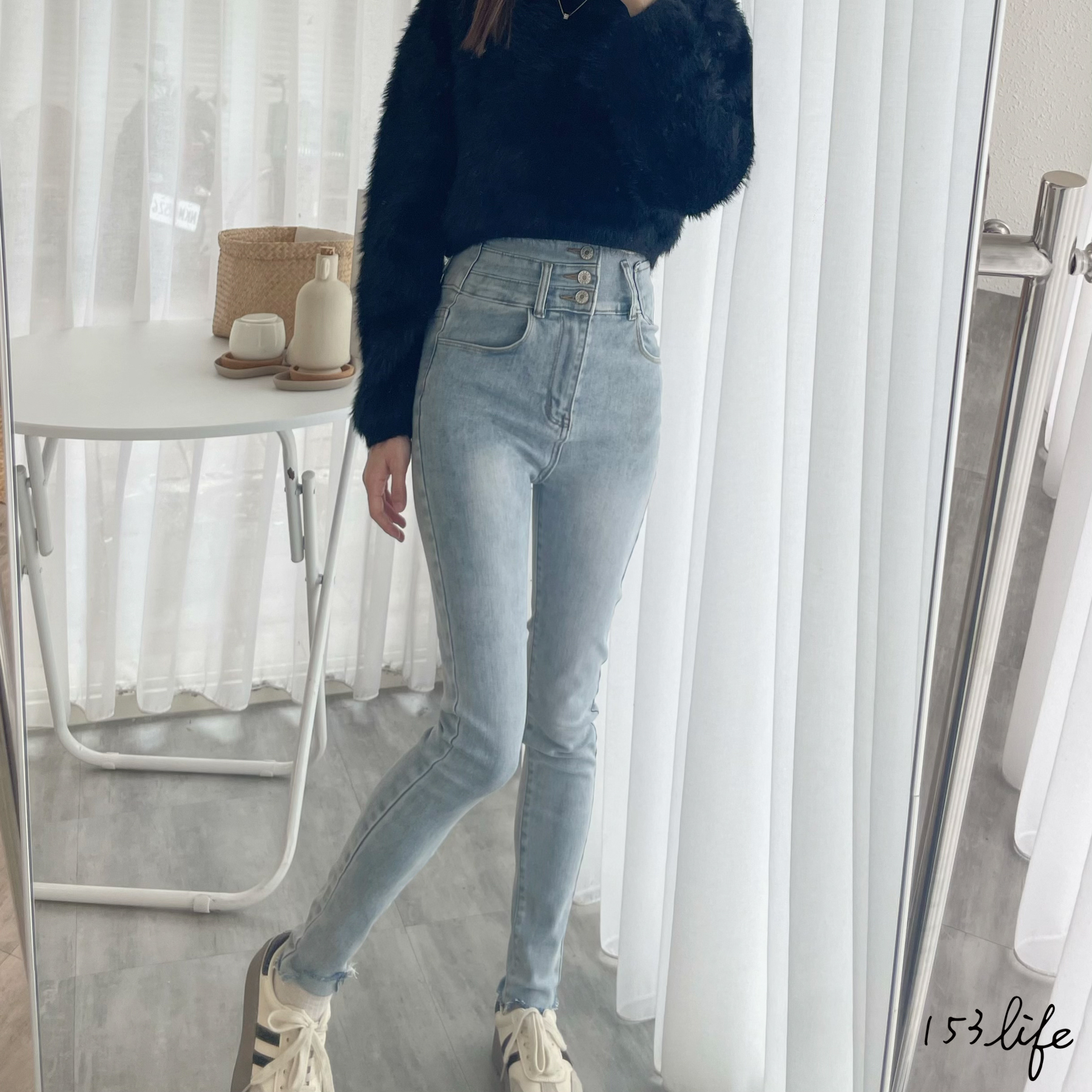 |現+預|超高腰三釦彈性緊身小腳牛仔褲(S-L)