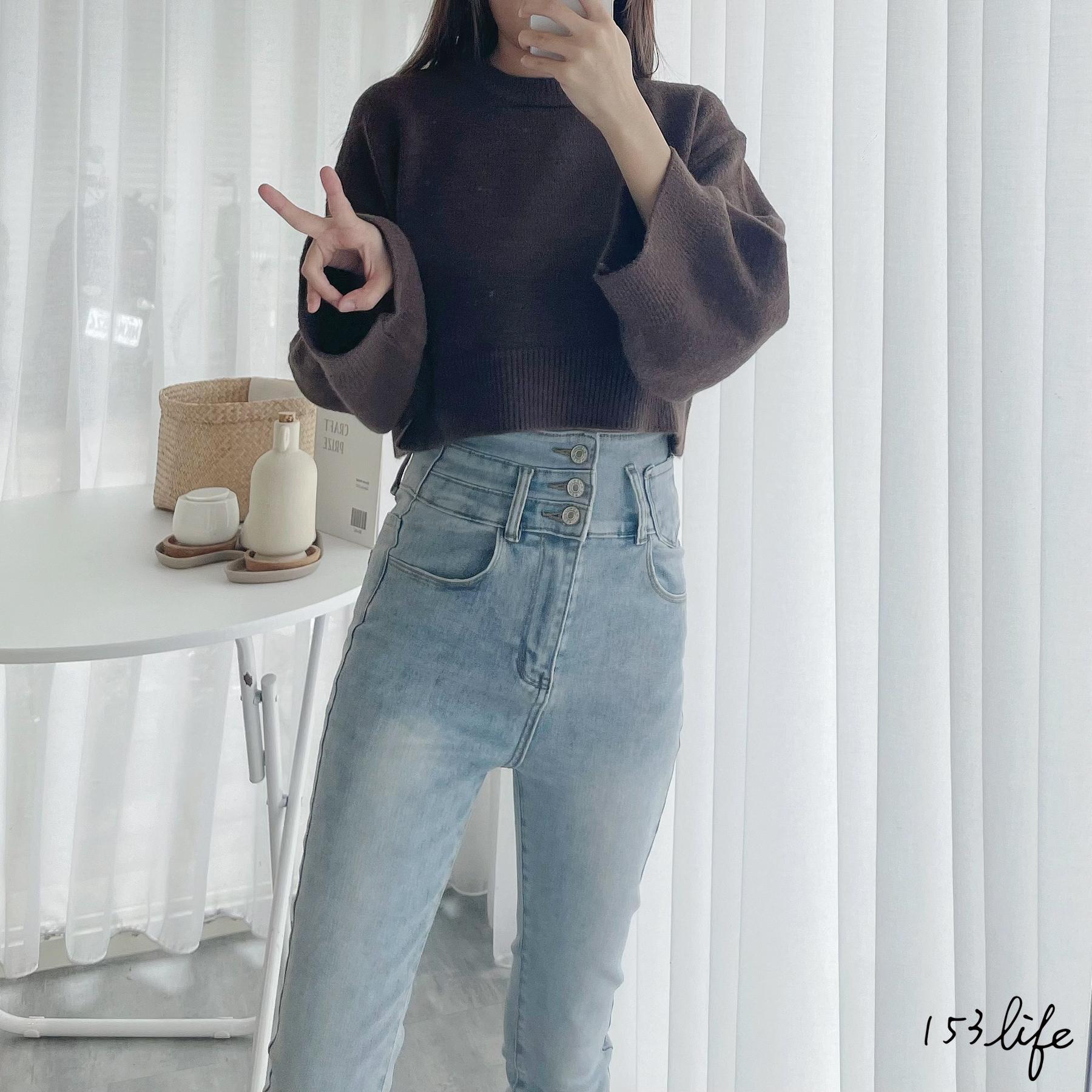 |現+預|超高腰三釦彈性緊身小腳牛仔褲(S-L)