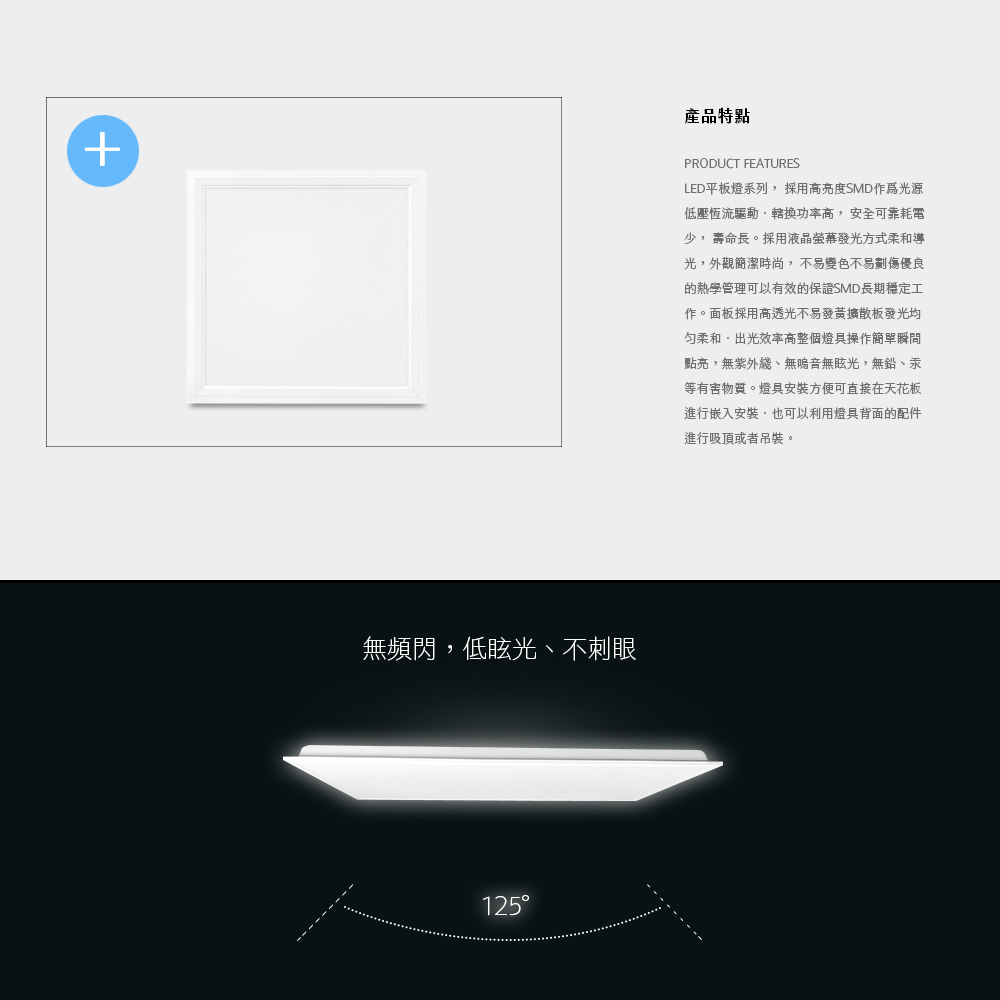 平板燈 40W 60x60cm發光角度