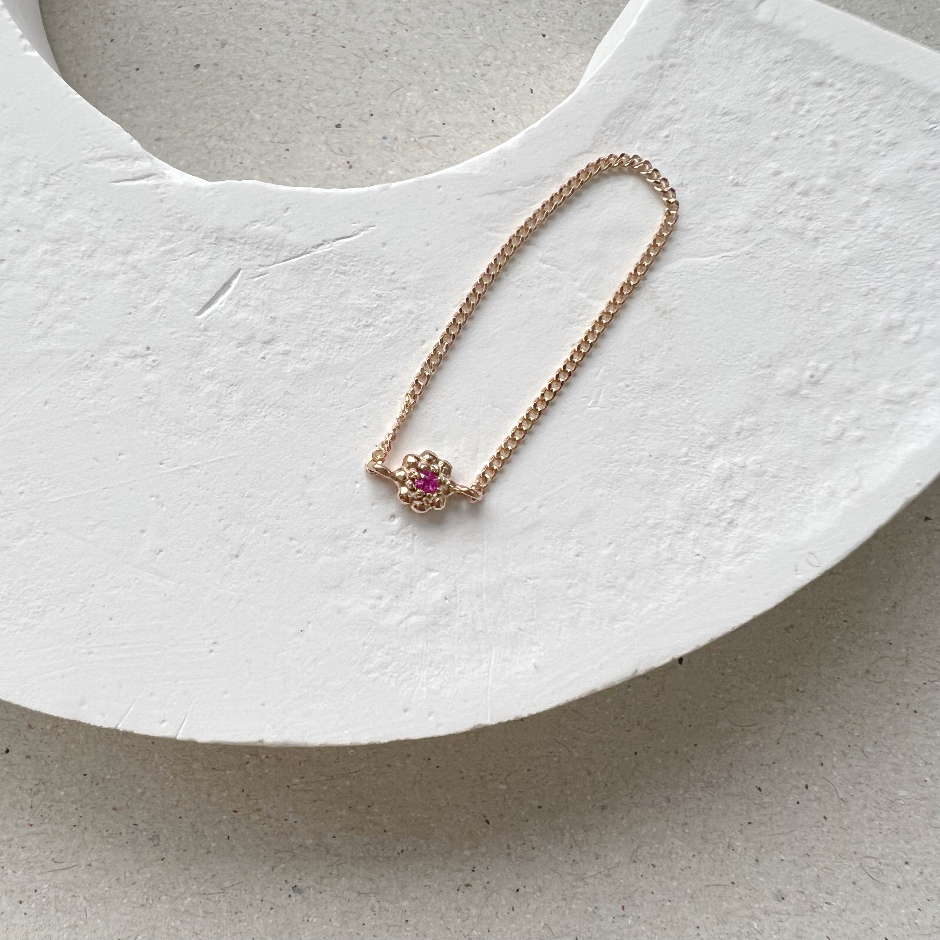 14k 蛋糕小花紅寶鍊戒