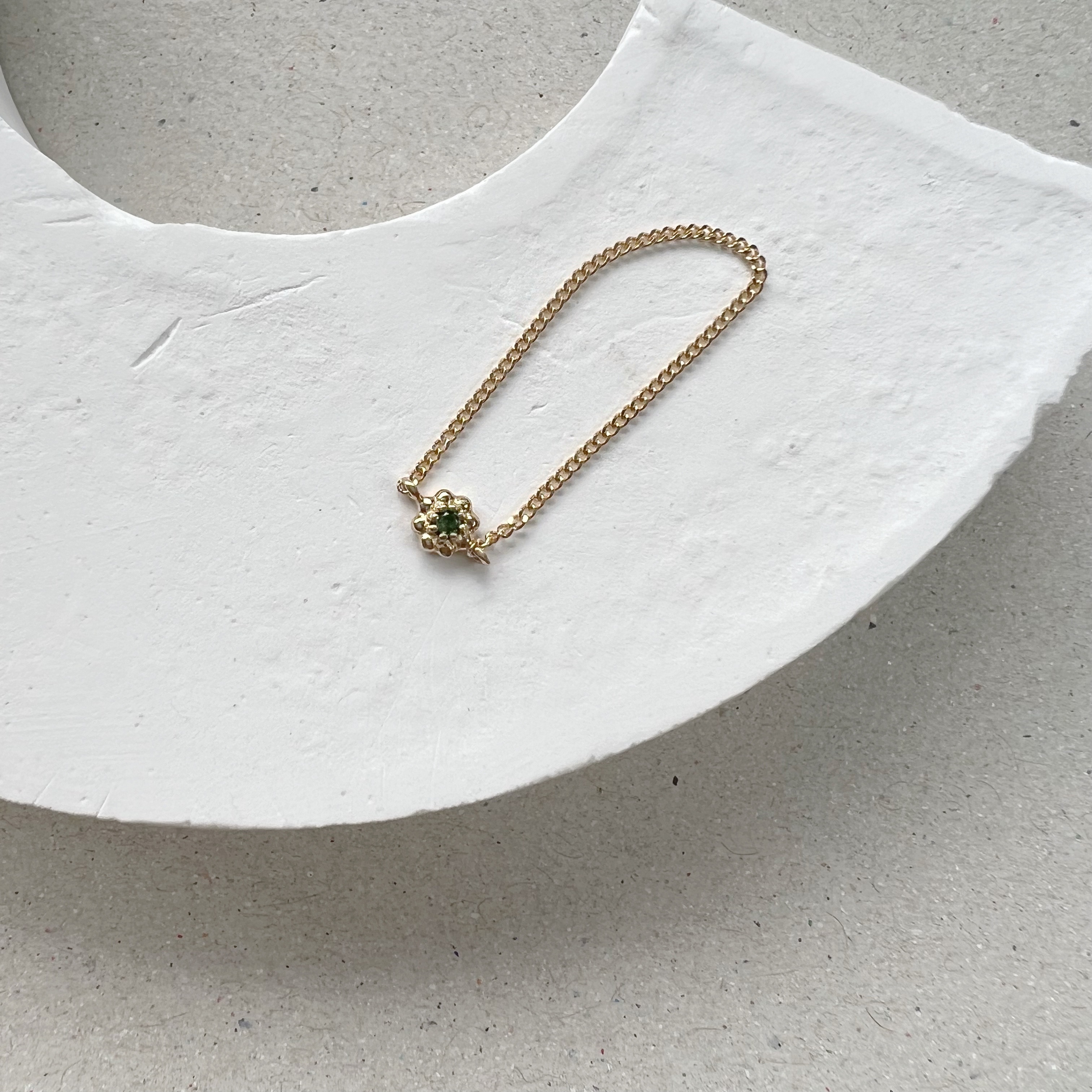 14k蛋糕小花綠鑽鍊戒