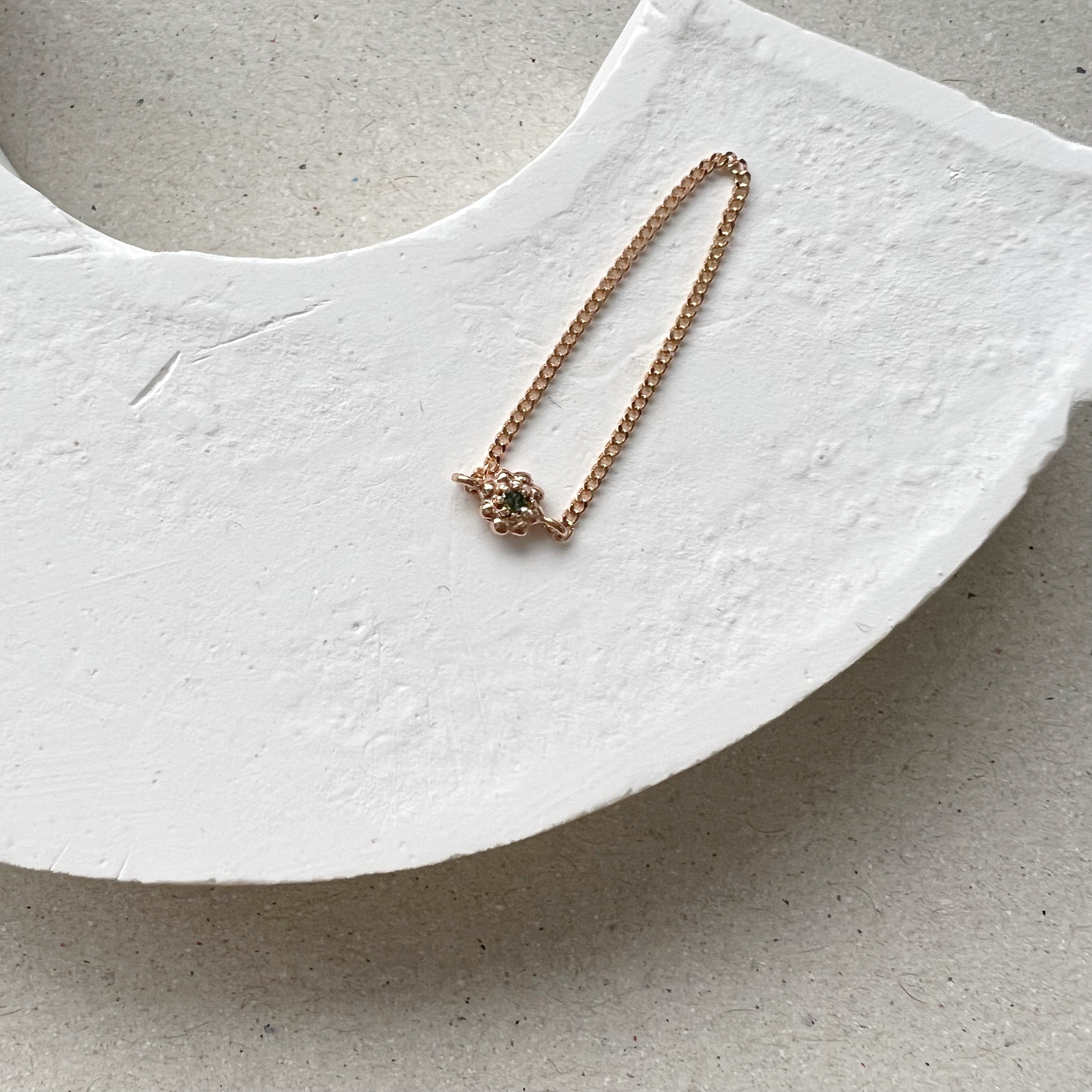 14k蛋糕小花綠鑽鍊戒