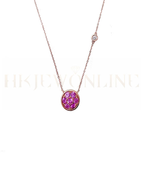 18K Rose Gold Pink Sapphire Diamond Necklace