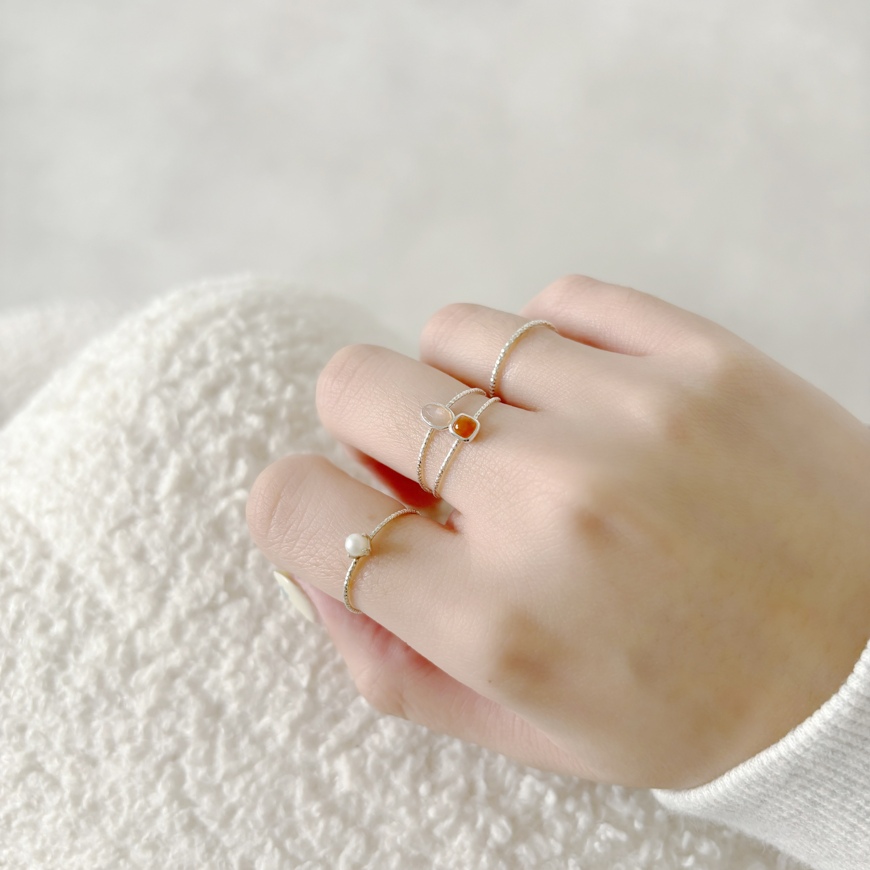 菱四爪珍珠戒指