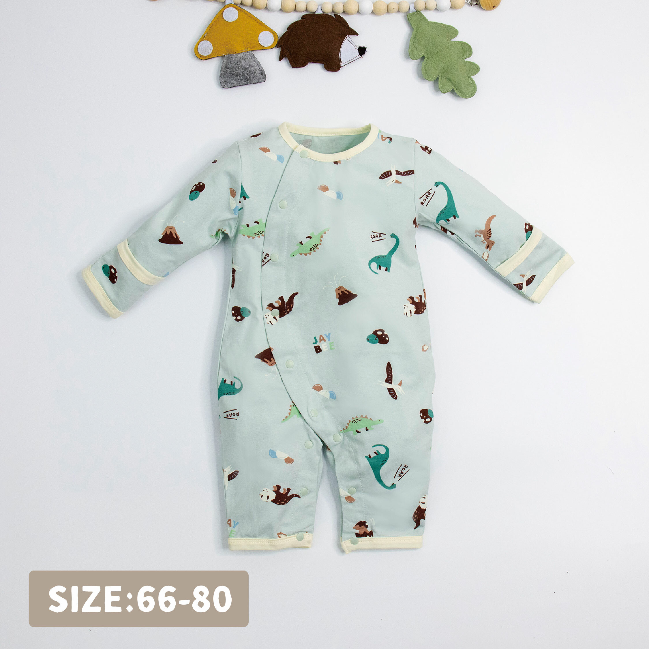 【JB1002】恐龍樂園。霜柔棉長袖開襟連身衣/爬服
