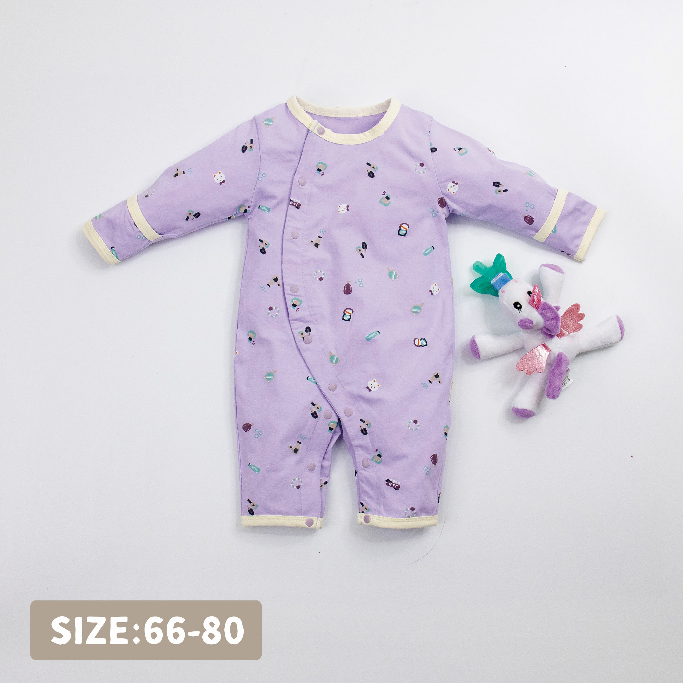 【JB1003】貓咪沙龍院。霜柔棉長袖開襟連身衣/爬服