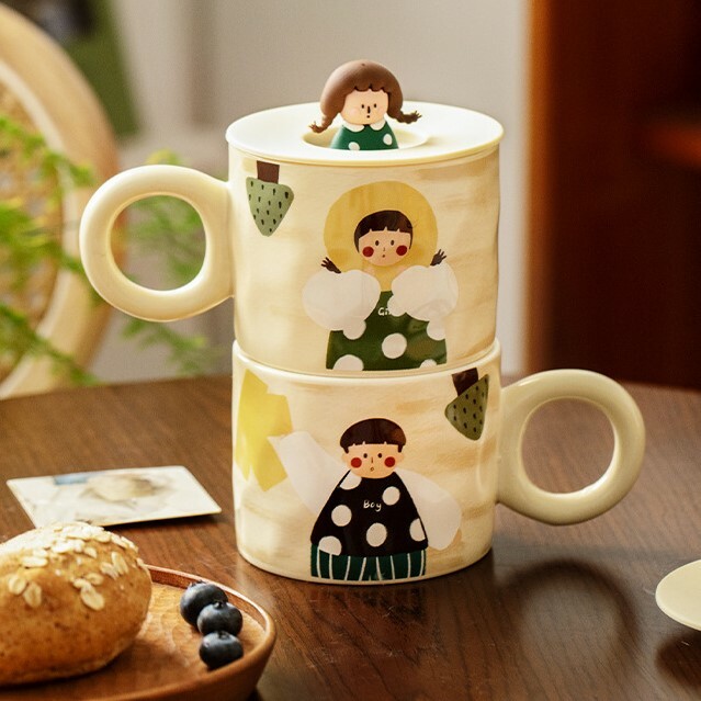 《3226》復古男孩女孩情侶加蓋杯禮盒400ML