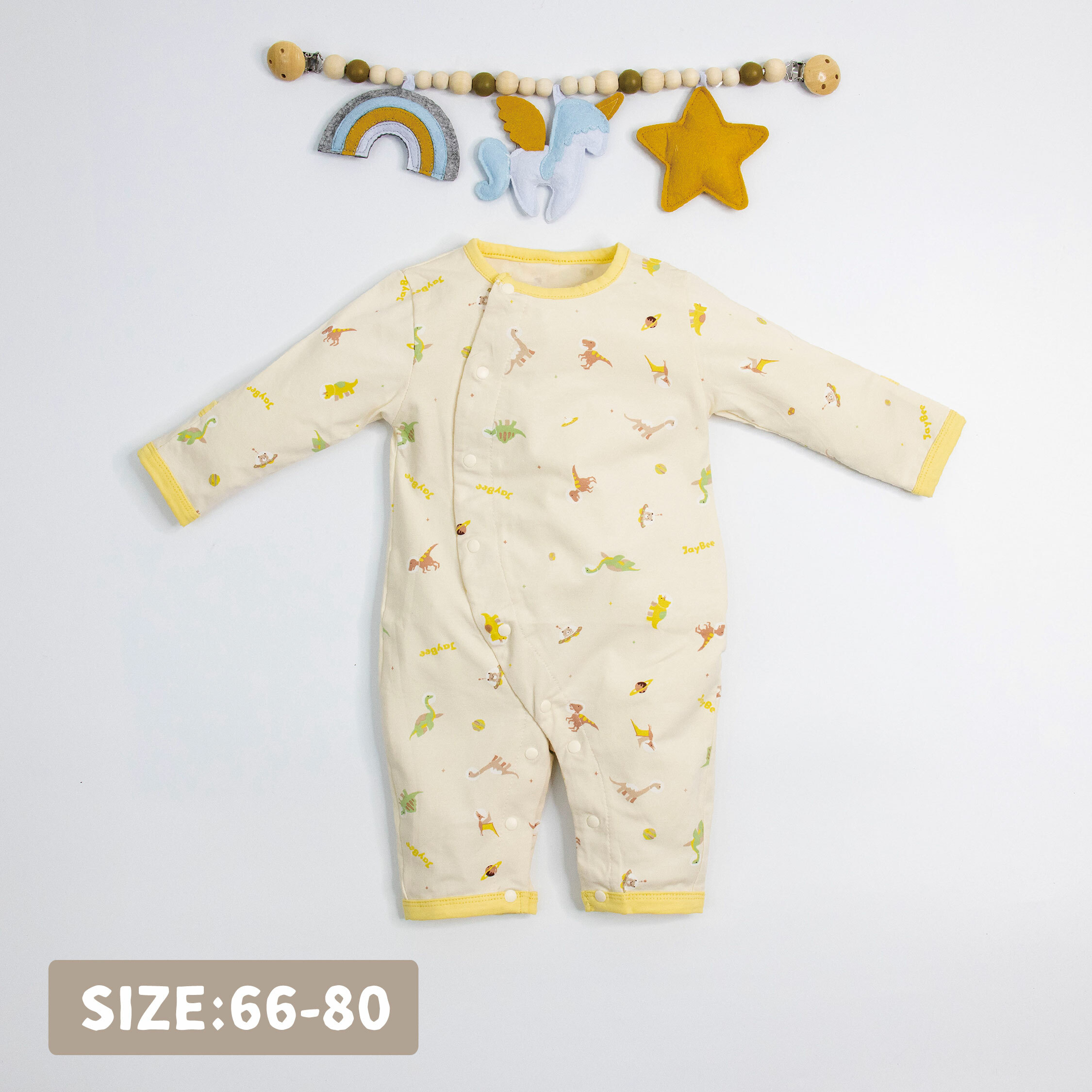 【JB1007】太空恐龍。霜柔棉長袖開襟連身衣/爬服