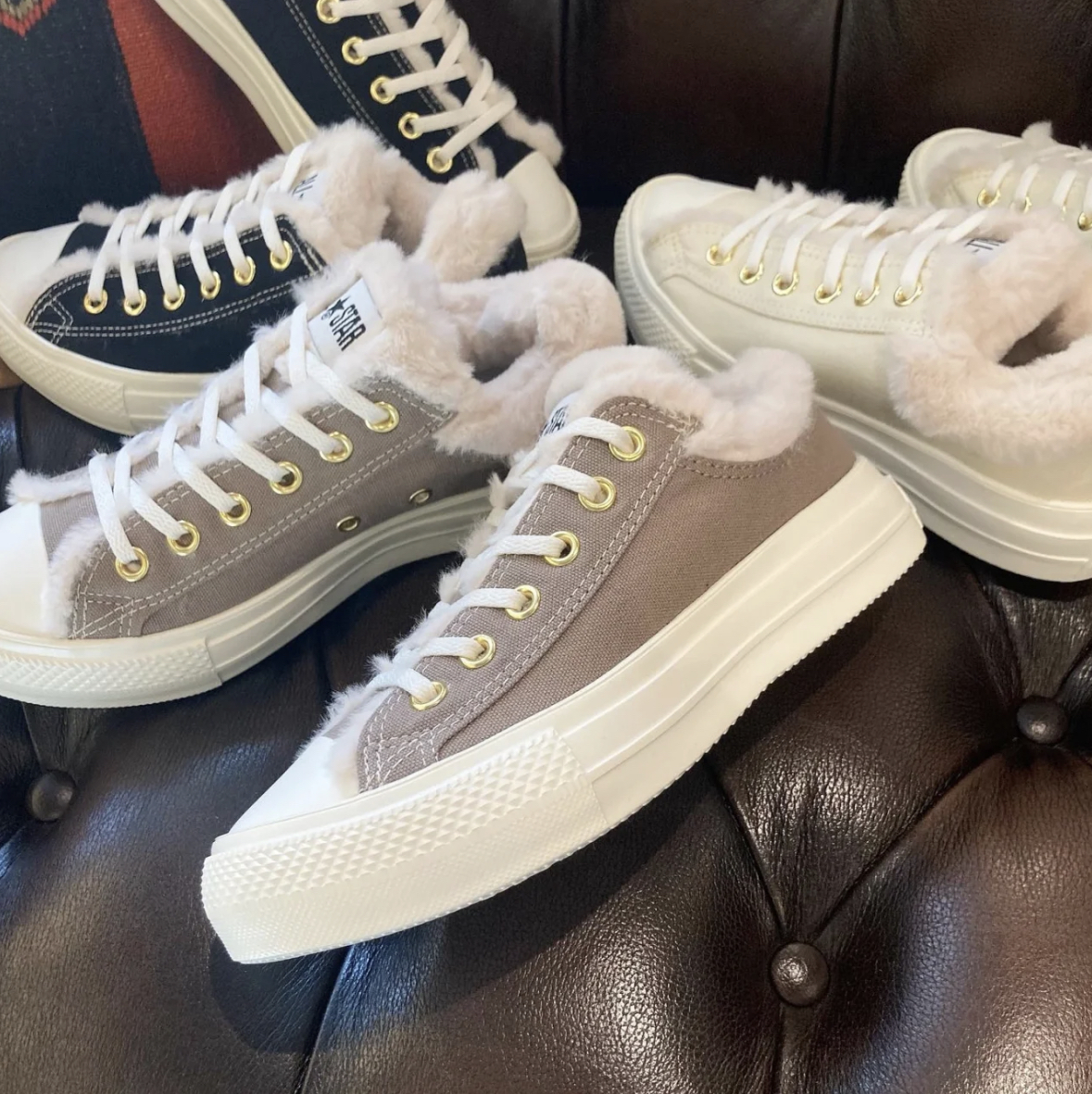 Converse All Star Light Plts Boacollar OX 毛絨絨輕量灰棕