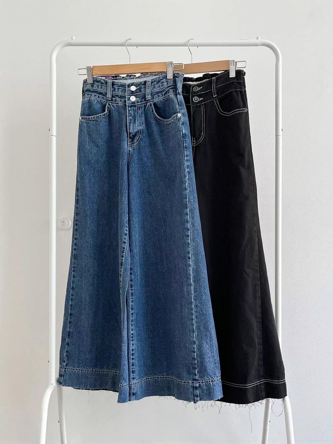 【優惠價預訂】韓國雙鈕闊腳牛仔褲（2色）