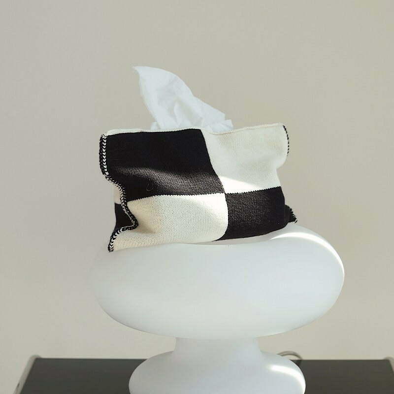 《3228》針織棉心型棋盤黑白面紙盒