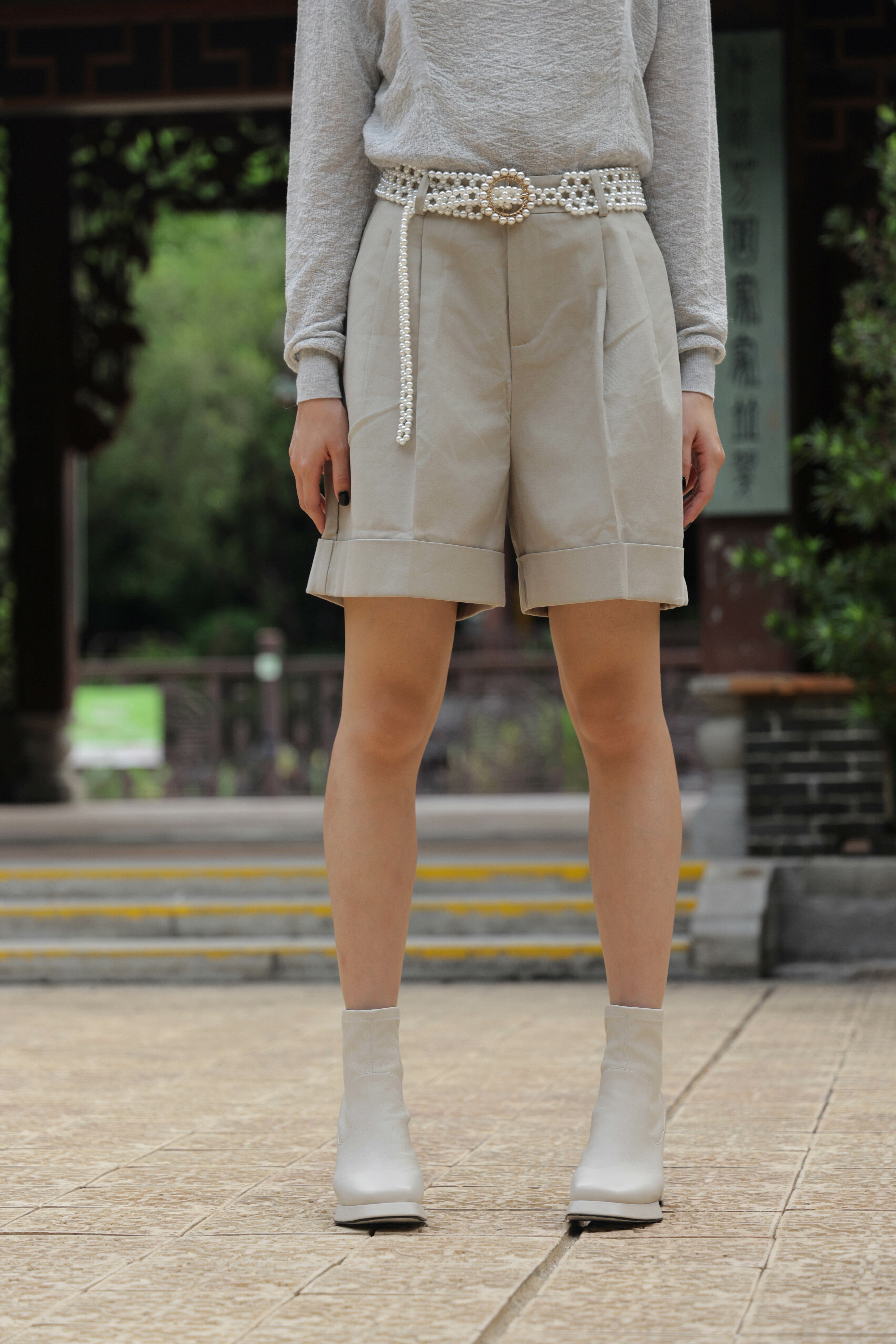 反腳級雙褶A型斜布短褲（現貨款式）