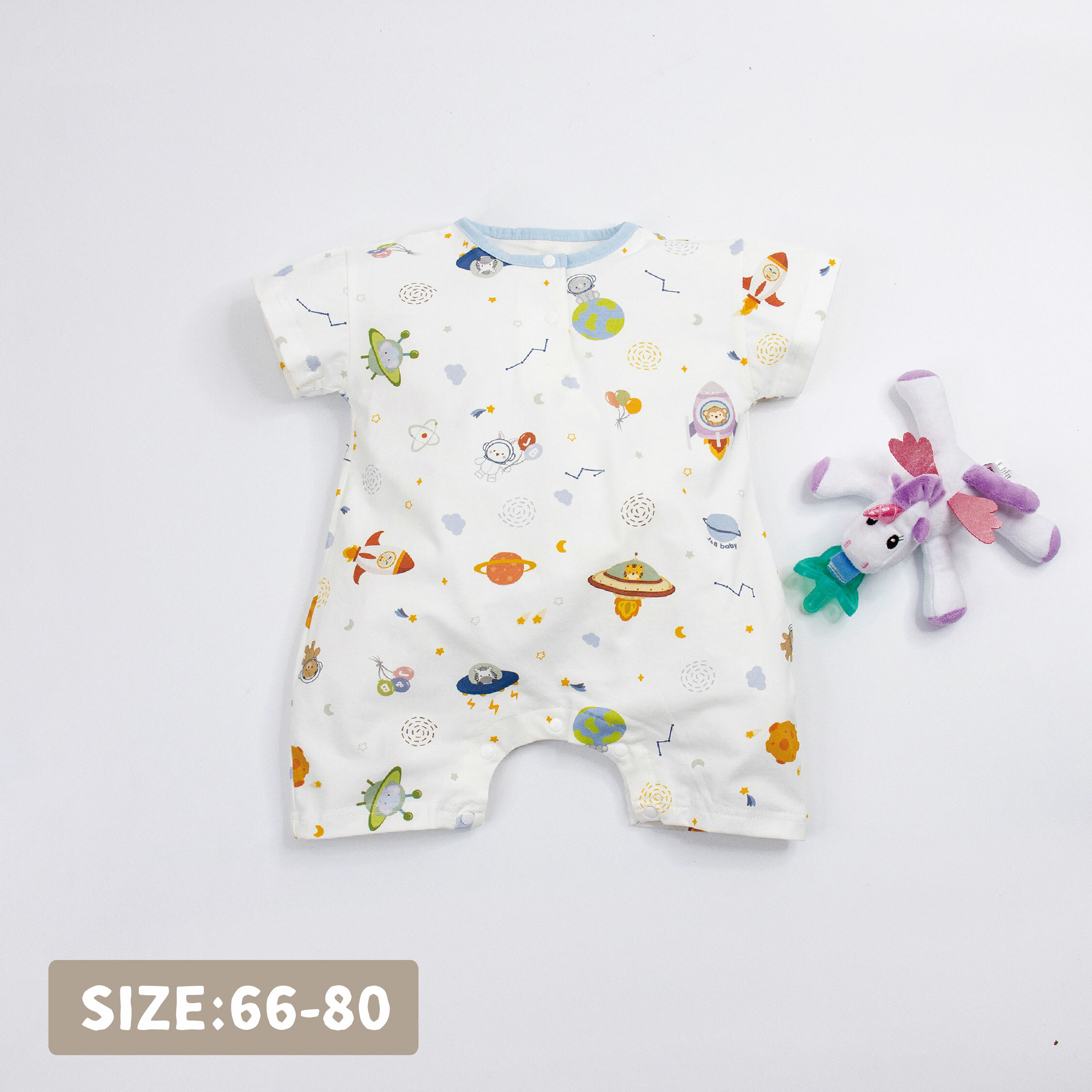 【JB1038】動物們去太空。霜柔棉短袖爬服/連身衣