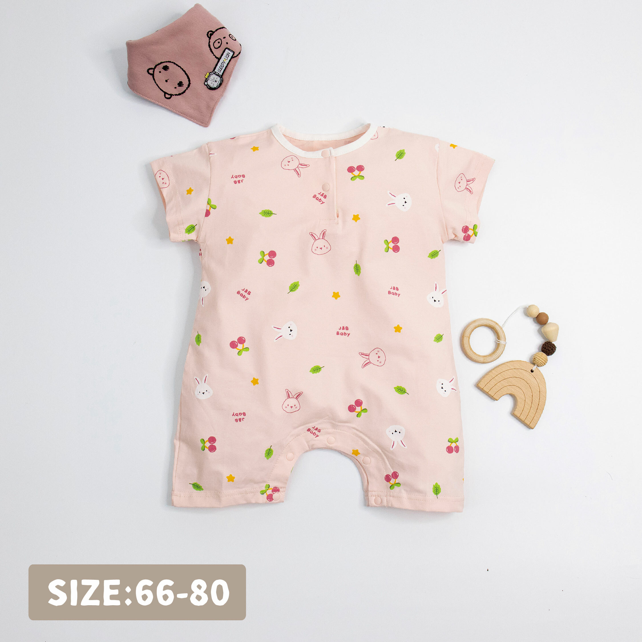 【JB1040】櫻桃兔兔。霜柔棉短袖爬服/連身衣