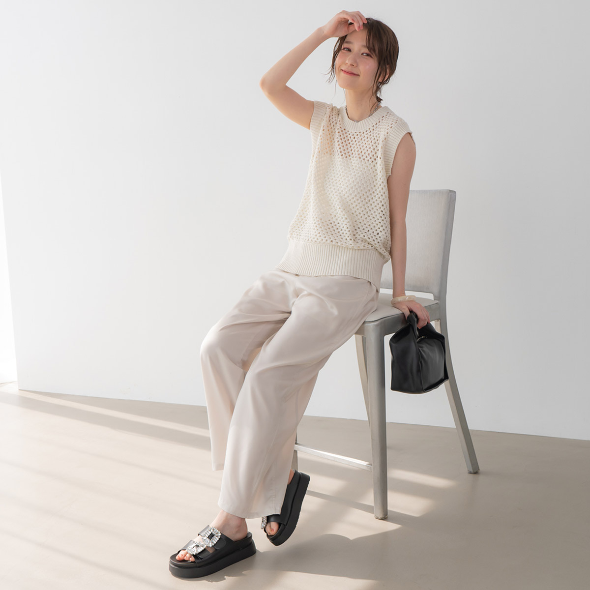 厚底水鑽雙帶拖鞋