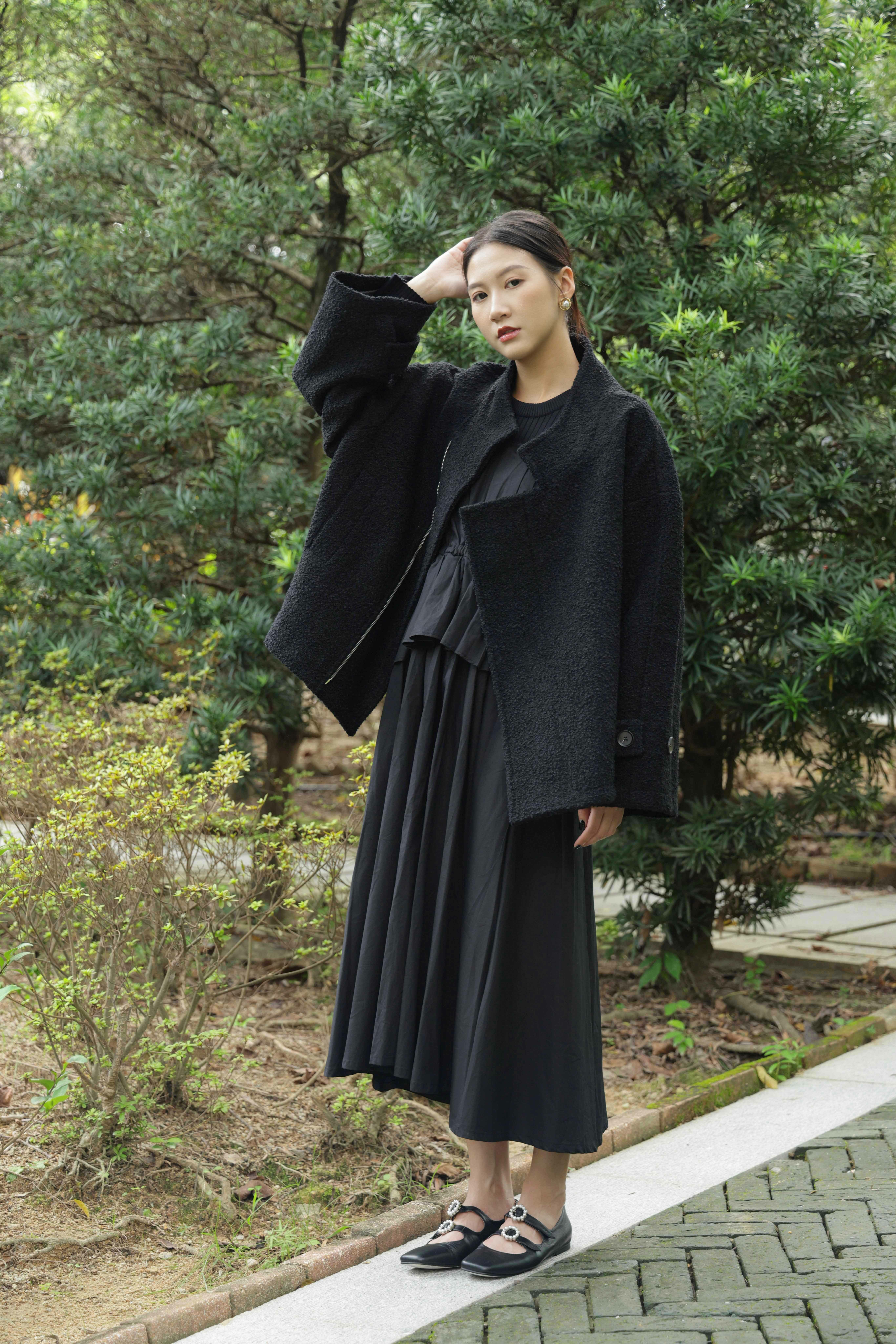 直紋針織上身拼梳織布連身裙（現貨款式）