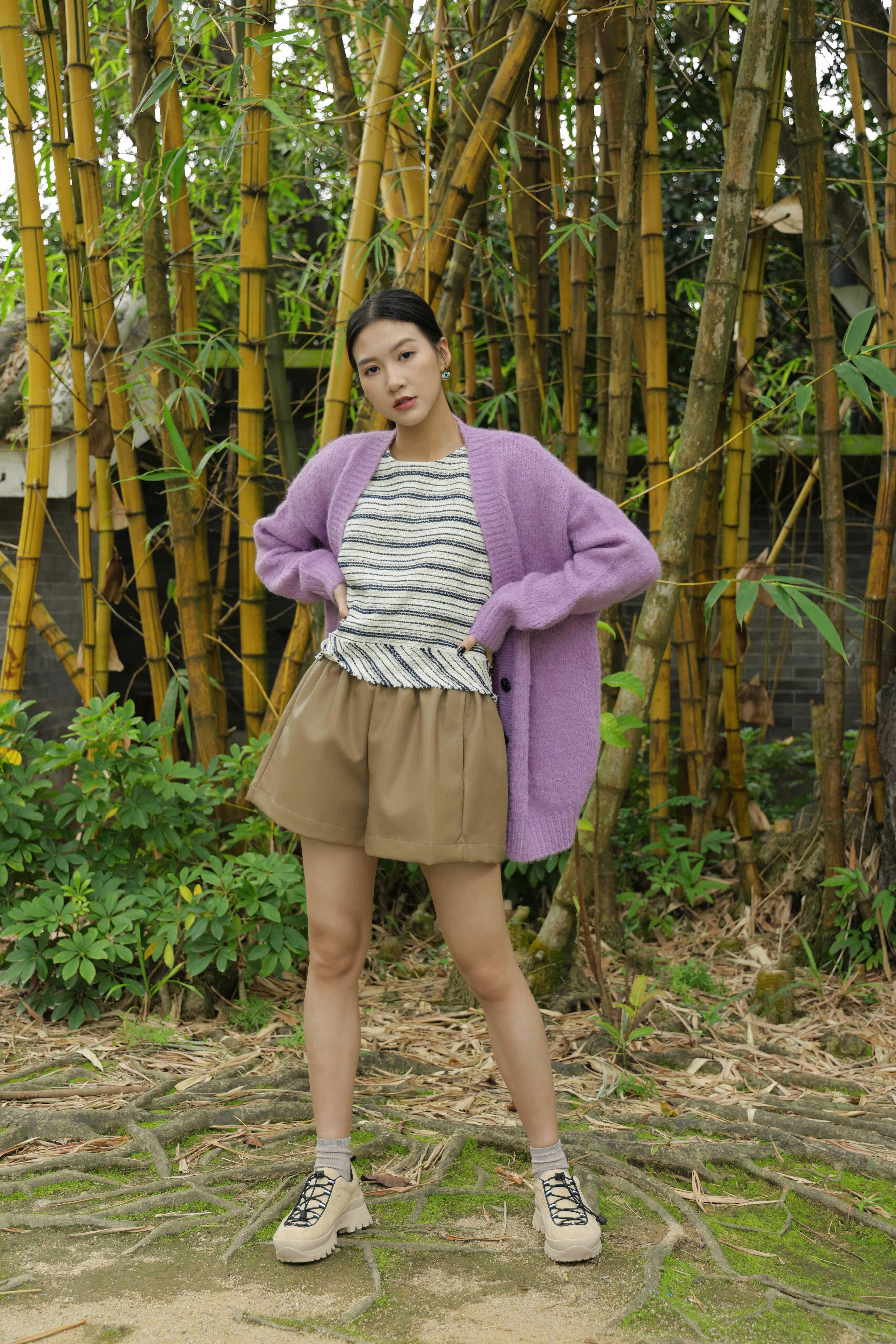 披邊套頭間條tweed背心（現貨款式）