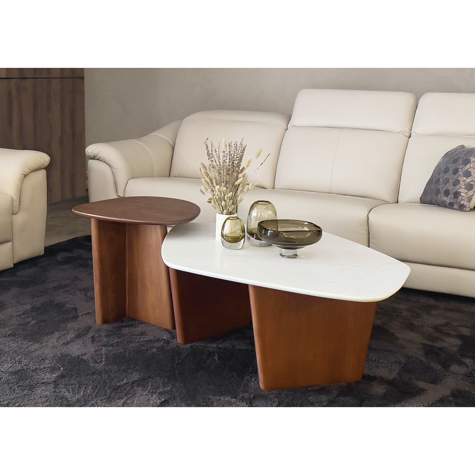 Arc 天然石紋 石英茶几〔CB370〕