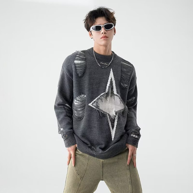 十字標刷破毛衣