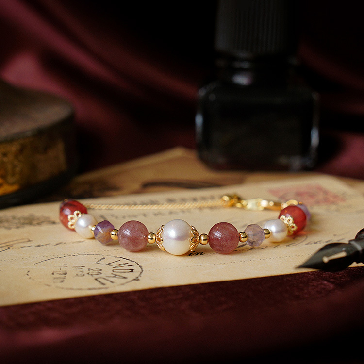 ｜桃花｜泡影如煙 – 草莓晶 – 手鍊