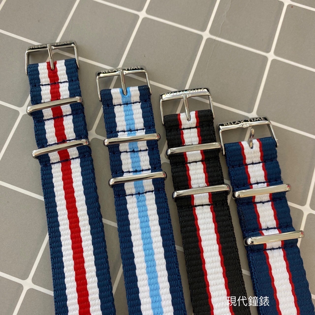 【NATO帆布錶帶】 直條穿式雙色款   (22mm) 現代鐘錶