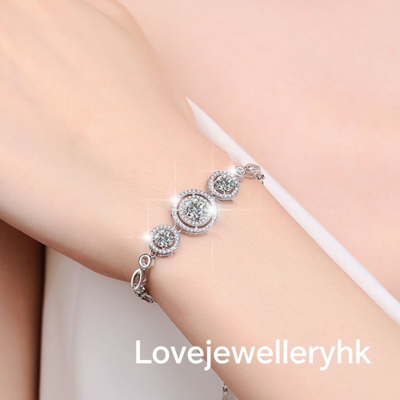 莫桑鑽三圓包手鍊    B2C026