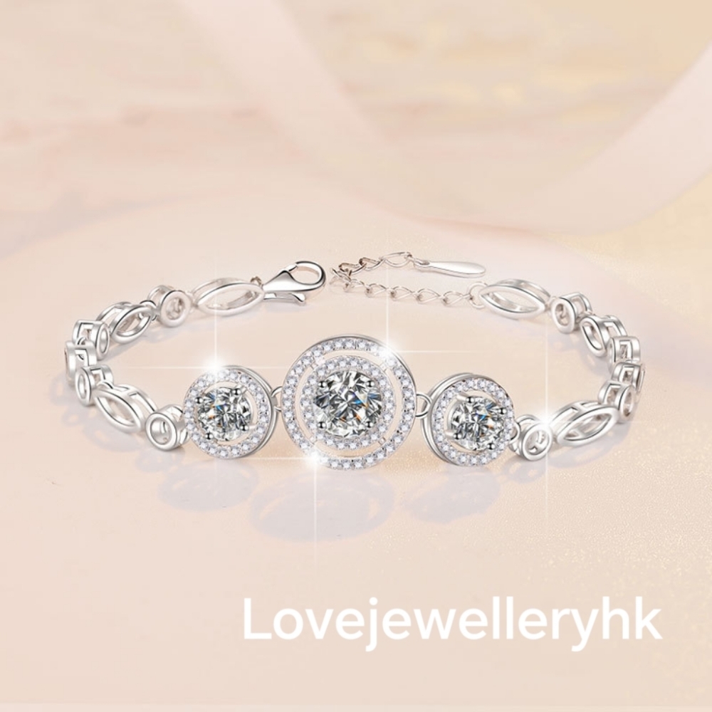 莫桑鑽三圓包手鍊    B2C026