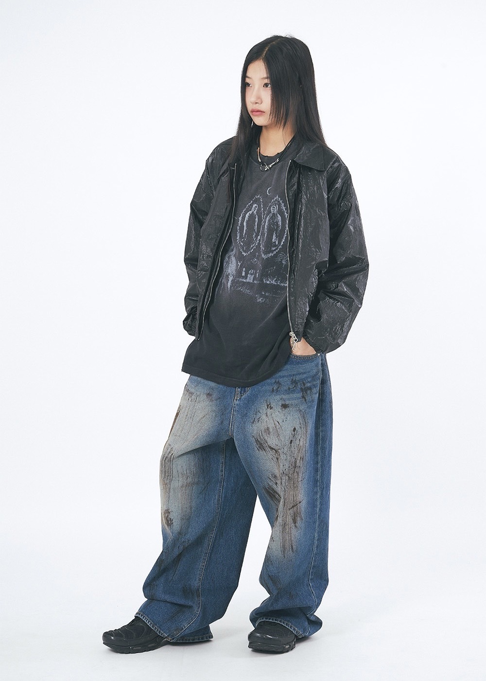 RAUCOHOUSE 油墨污漬感水洗牛仔褲（2COLOR）