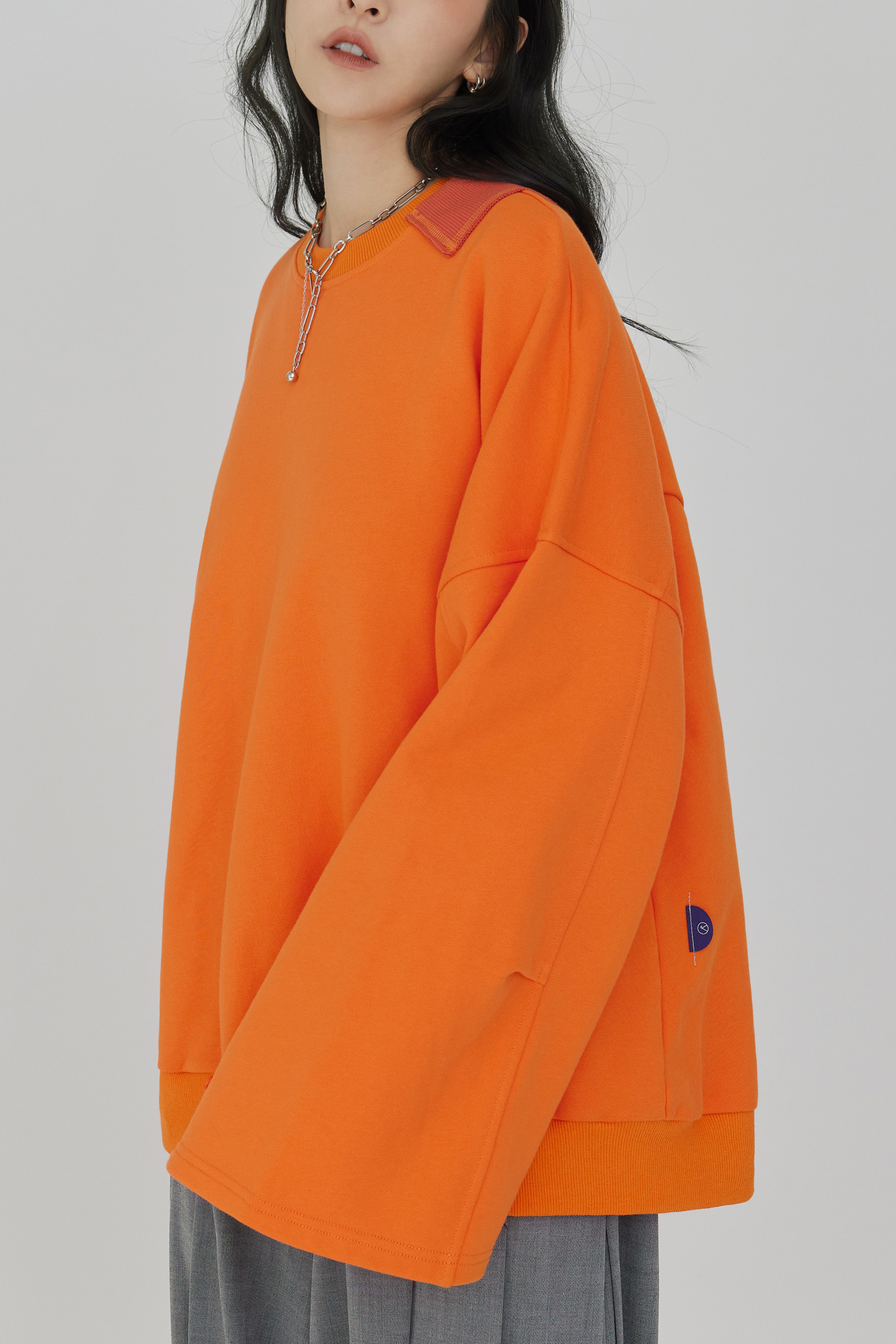 Color Patch Crewneck Sweatshirt | Pumpkin