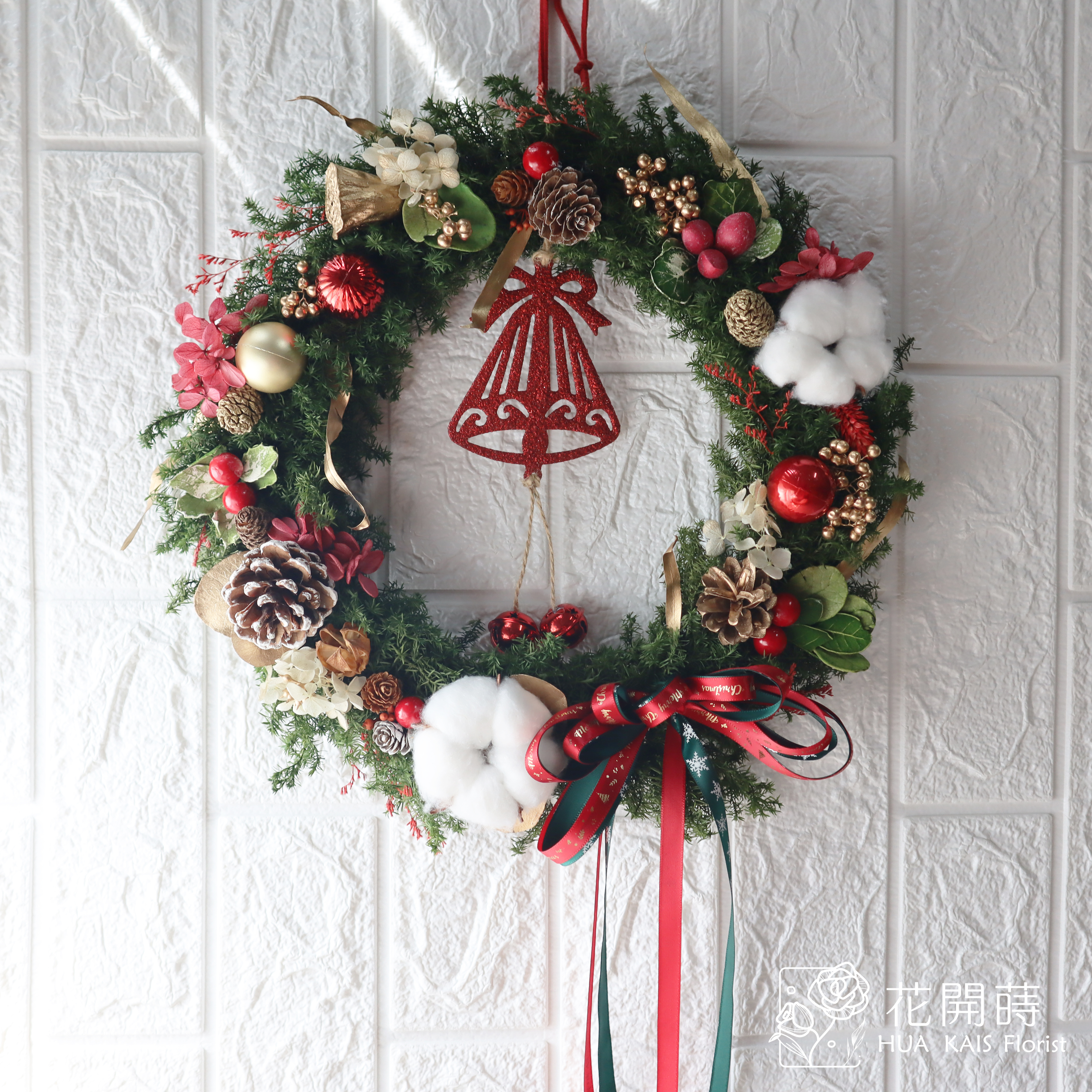 永生聖誕花圈|經典鈴鐺聖誕花圈