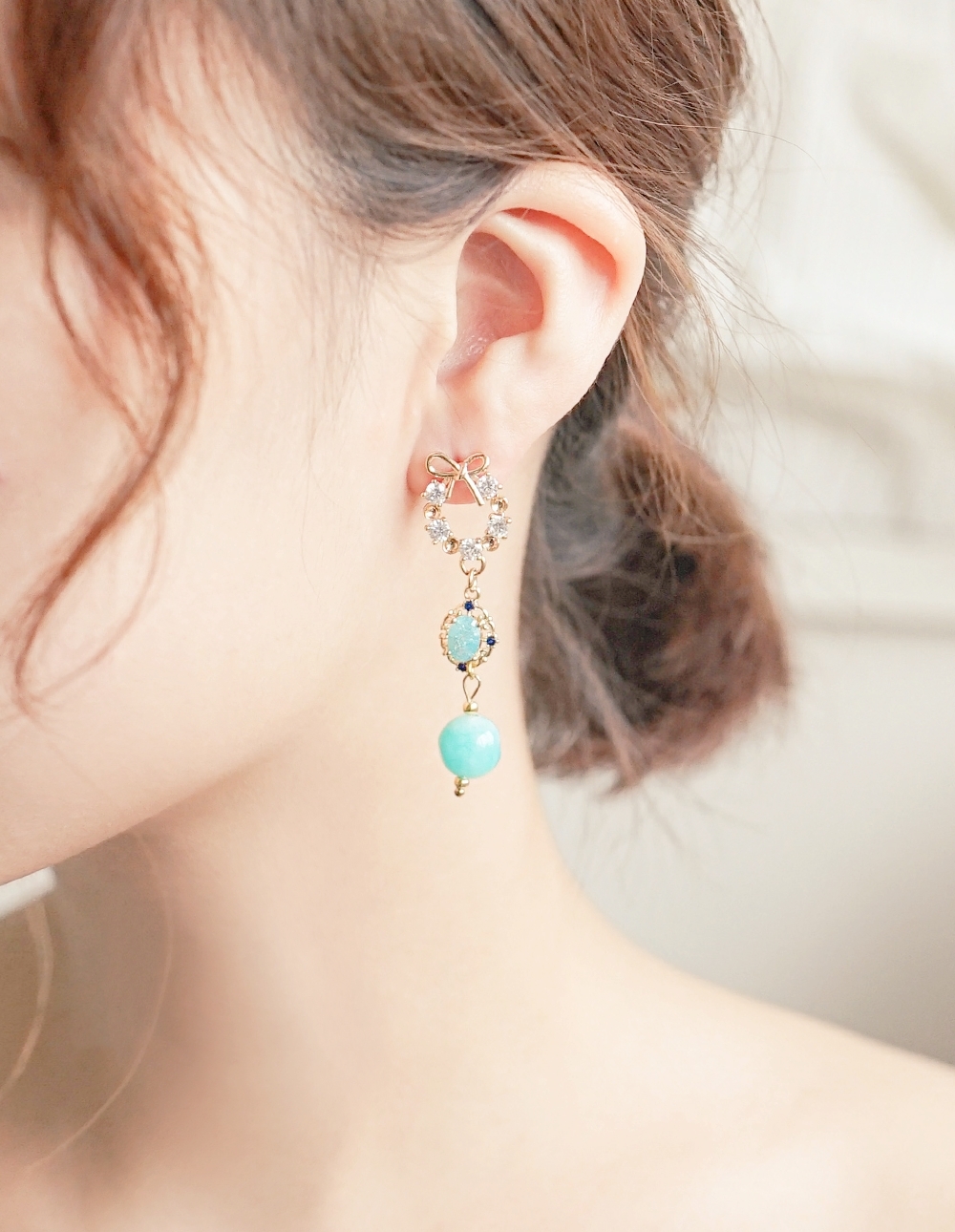 by mii✧聖誕花圈天然石耳飾✦藍