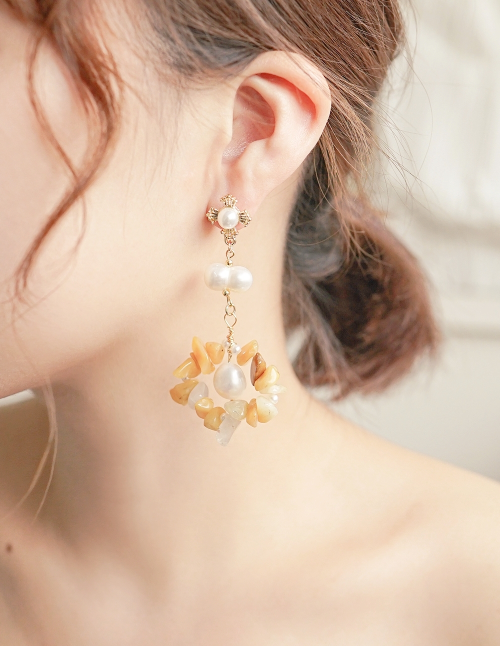 by mii✧天然石滿滿花圈耳飾✦焦糖