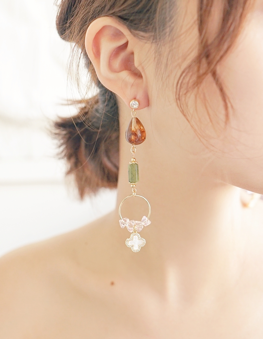 by mii✧水晶花圈幸運草耳飾✦綠