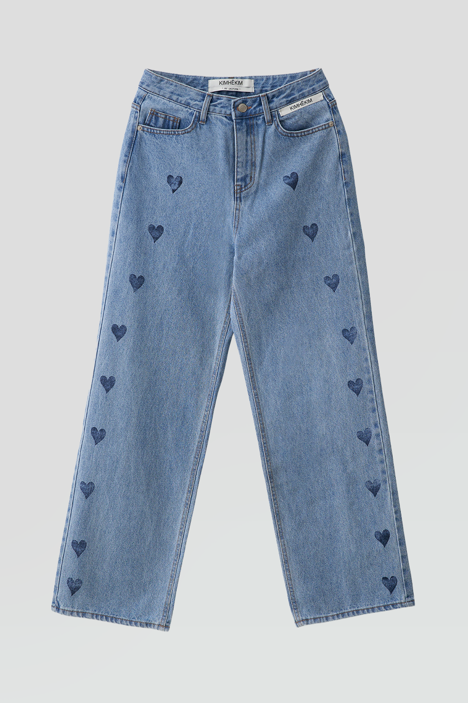 KIMHEKIM｜HEART 高腰直筒愛心印花牛仔褲
