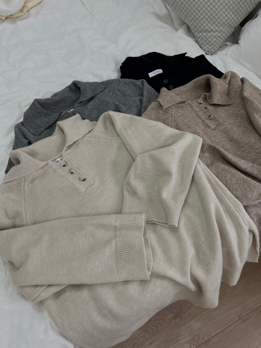 正韓-Polo領針織男友慵懶T*4色