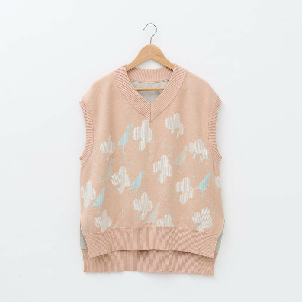 針織毛衣背心/海棠八哥2號/奶油米杏/軟冬綻花