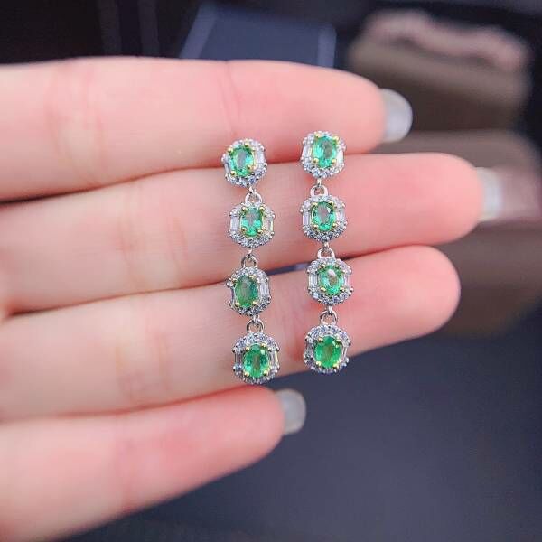 純天然哥倫比亞祖母綠 耳釘