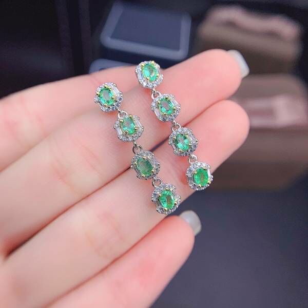 純天然哥倫比亞祖母綠 耳釘